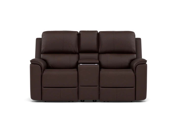 Flexsteel Hank Leather Fully Loaded Zero Gravity Console Reclining Loveseat